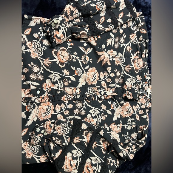Love the label Floral balloon Puff Sleeve Blouse cottagecore poplin lace boho s - Picture 6 of 10